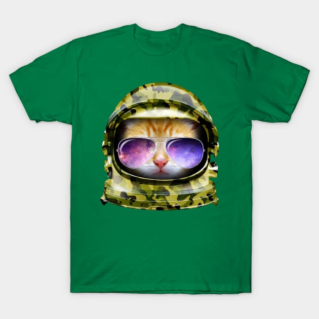 Kitty in Space Green Camo Edition T-Shirt by tonydesign